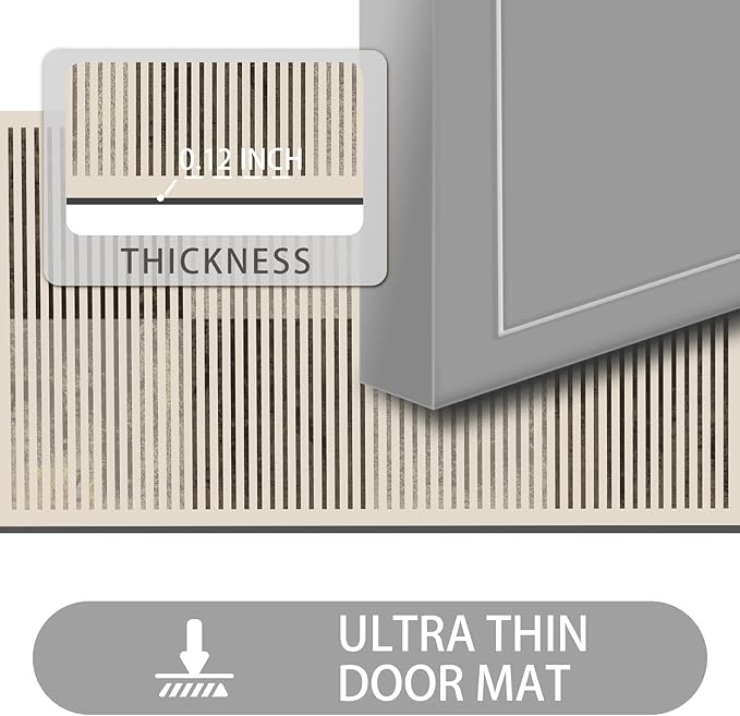 Ultra Thin Door Mat Indoor Entrance, 1/10 in Thin Door Mats for Inside Entry, Non-Slip Rubber Backing Washable Doormat, Fade Resistant, Absorbent, Low Profile Dirt Trapper, 35"X24"
