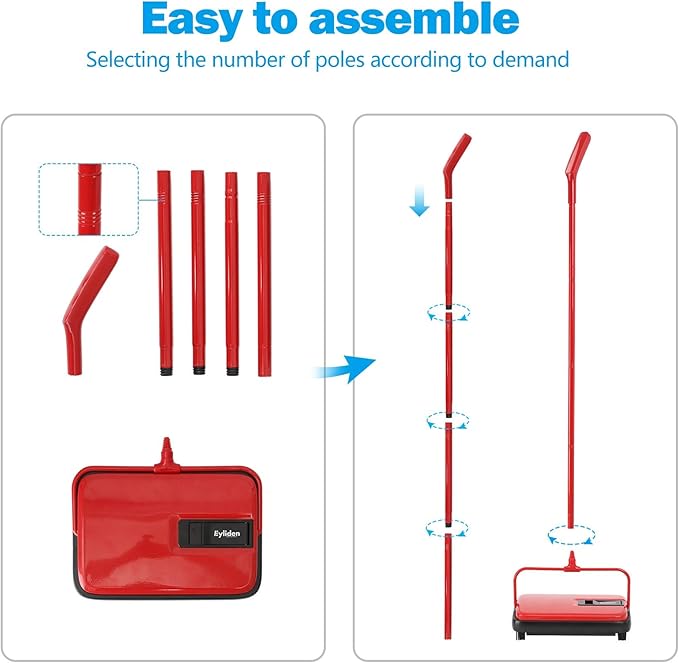 Eyliden Carpet Sweeper, Mini Size Lightweight Hand Push - No Noise, Non-Electric, Easy Manual Sweeping Only for Carpet Cleaning (Red)
