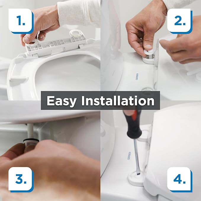 Gerber Round Front Toilet Seat with Cover, Soft Close, No Slam, Quick & Easy Install, Heavy-Duty Plastic, Durable & Fade-Resistant, White GC550129