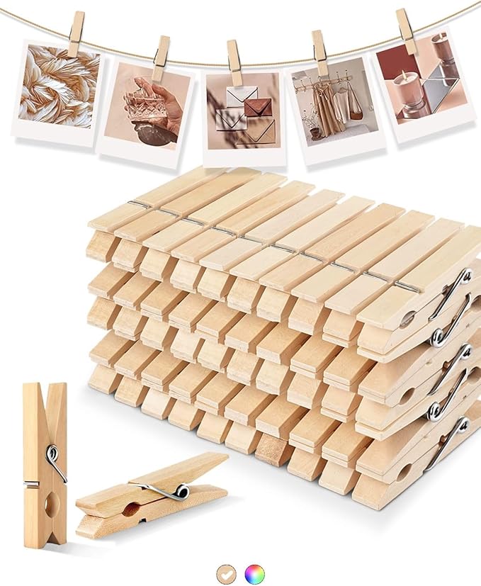 Clothes Pins Wooden Clothespins for Photo 1.77 Inch 50 PCS, Small Wood Clips Close Pin for Classroom Crafts Project Decorations Hanging Pegs 1 3/4"