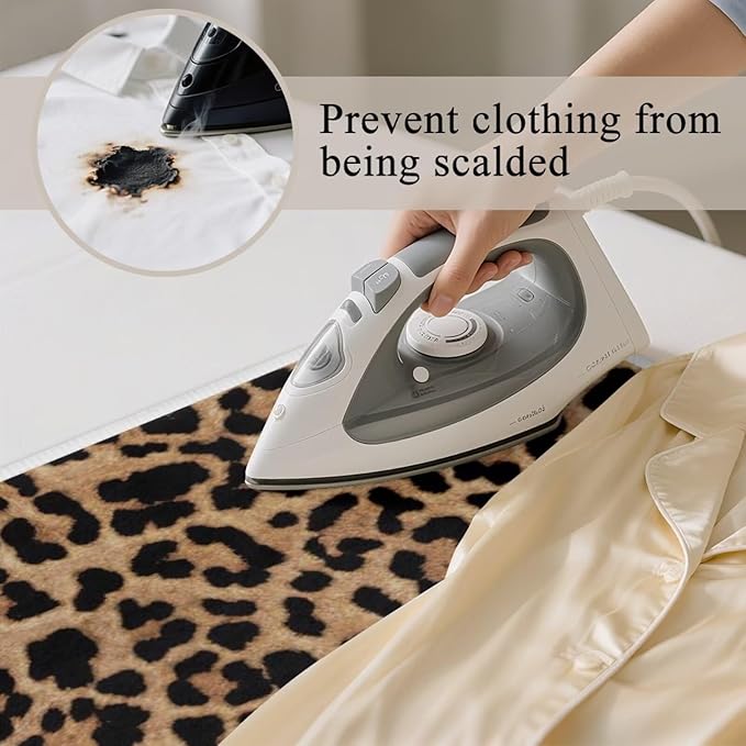 Leopard Print Iron Mat Blanket Travel Foldable Ironing Pad Fabric Ironing Board Cover for Top of Tabletop,Brown Thick & Large Portable Ironing Pads 32 x 16 Inch