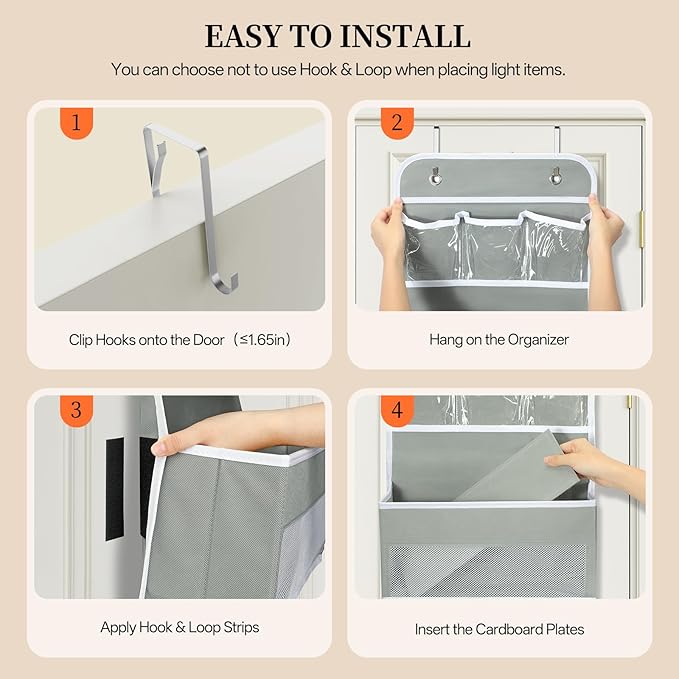 LAMU 6-Tier Over The Door Organizer, Swing - Proof Closet Door Organizer, Flexible 1 Split into 2 Over The Door Storage Organizer for Nursery, Bathroom, Bedroom, Grey, 5 x 14 x 61in