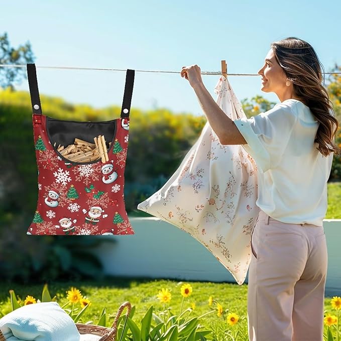 Christmas Theme Handy Clothespin Bags Maple Leaf Space-Saving Clothespin Storage Hanger Bag, Hanging Storage Organizer with Hanging Rope for Indoor and Outdoor Supply