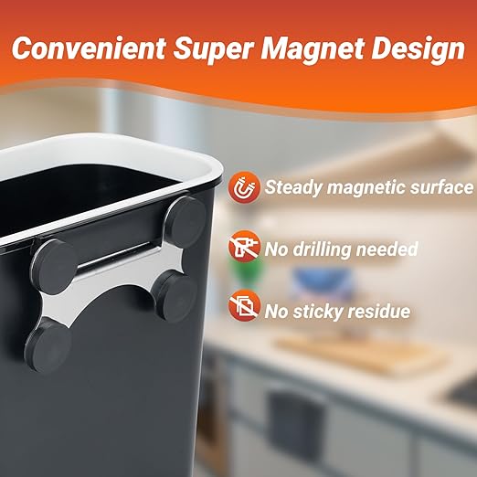 Skyflame 2.1 Gallon Magnetic Garbage Can, BBQ Grills Utensils Organizer Holder, Wall-Mounted Hanging Trash Bin for Kitchen, Cabinet, Door, Bedroom, Bathroom, Camping