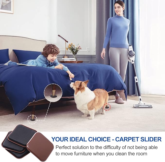 Furniture Sliders, 12pcs 3 inch Square Furniture Moving Kits Carpet Sliders for Moving Furniture, Heavy Duty Furniture Movers - Protect The Carpet Surface, Easily Move Any Items