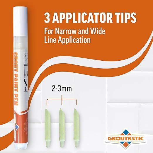 White Grout Paint Pen – Waterproof Tile Grout Colorant & Sealer Marker, Quick-Dry, 3 Adjustable Tips (2-3 mm), Ideal for Bathroom, Shower, Kitchen Tiles – Restores & Whitens Grout Lines