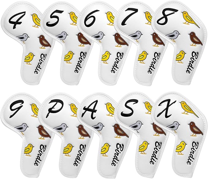 Premium Leather Golf Club Iron Covers - 10pcs/Set Wedge & Iron Headcovers with Velcro Closure