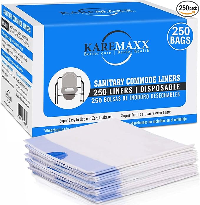 Disposable Potty liners - 250, Bed side commode Liners, Portable Toilet Bag, Potty Bags for Portable Toilet, Potty Chair Liners, Toilet Liners, Commode Bags - Leak Proof & Odorless