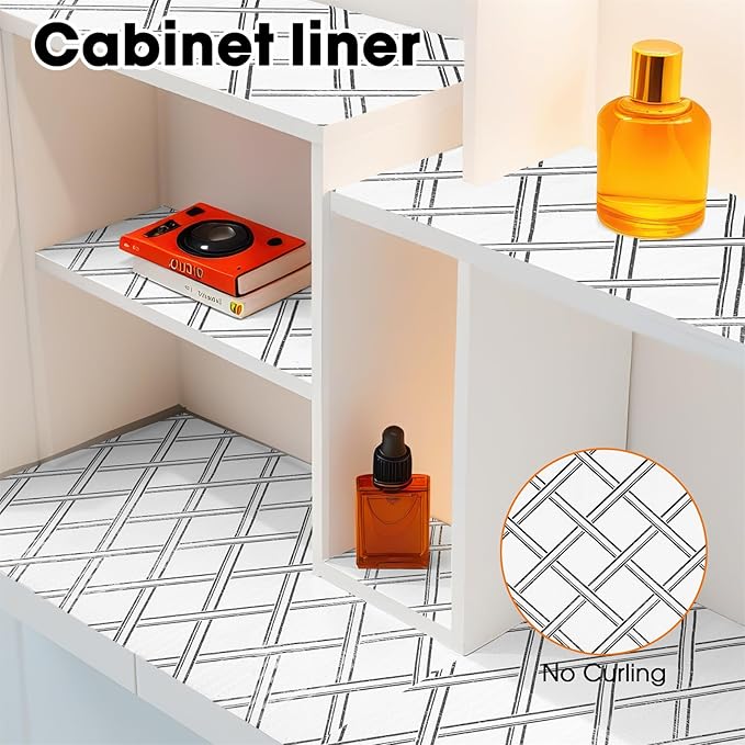 Drawer and Shelf Liners for Kitchen Cabinets Non-Adhesive Cabinet Liners Strong Grip Non Slip Waterproof Contact Paper for Cabinets and Drawers Shelves Cupboard,Geometric,12IN X 20FT