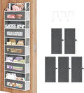 5-Tier Over The Door Storage Organizer with 10 Side Mesh Pockets, 48 lbs Load Capacity, 3 Hooks Design, Door Hanging Organizer with Clear Windows for Bathroom, Bedroom, Nursery, Kitchen-Grey