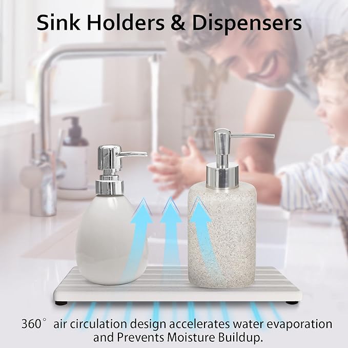 Set of 3 Diatomite Hand Soap Holder, Water Absorbing Stone Tray for Kitchen Countertop, Fast-Drying Bathroom Trays(1pcs 20 x 10cm + 2pcs 10 x 10cm White)