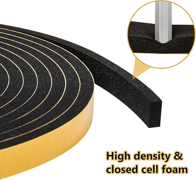 32Feet Weather Stripping Seal (2 Inch X 1/16 Inch) for Door Window, High Density Foam Tape, Soundproofing, Insulation Strip, Door Sealers for Door Frame- Black