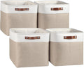 Univivi 4 PC 13 Inch Cube Storage Baskets with Hard Bottom for Shelves Foldable Storage Baskets for Closet Storage Clothes,Cube Storage Bin, Storage Basket with Handles for Organizing (Khaki)