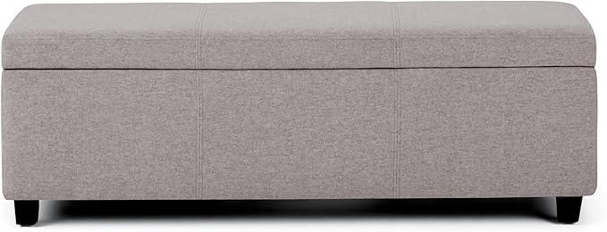 SIMPLIHOME Avalon 48 inch Wide Contemporary Rectangle Storage Ottoman Bench in Cloud Grey Linen Look Fabric, Assembled, for the Living Room, Entryway and Family Room