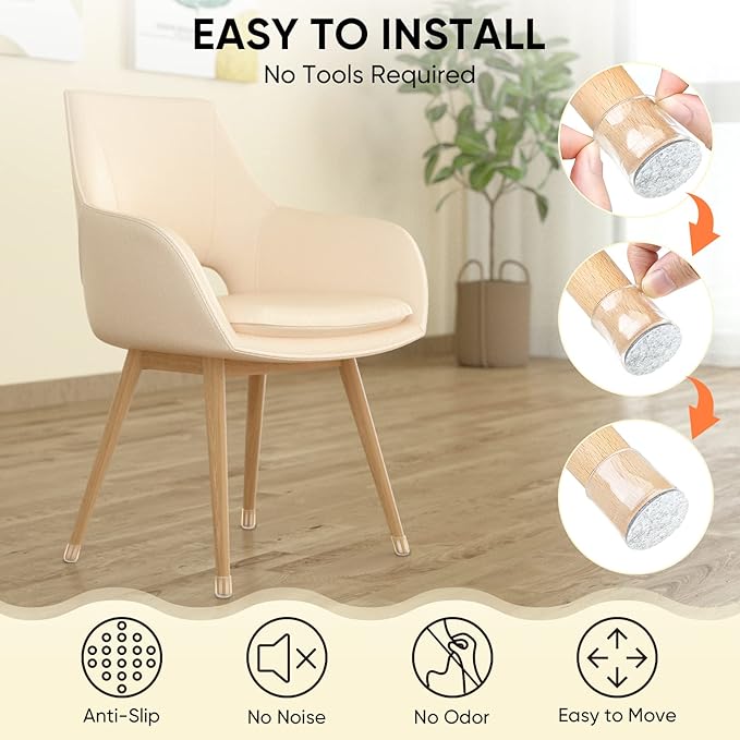 BALEINE 32 Pack Silicone Chair Leg Floor Protectors, Stool Leg Protectors Cap, Non-Slip Chair Leg Caps for Hardwood Floors (Clear, X-Large, 32 Pack)
