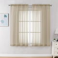 Chyhomenyc Taupe Sheer Curtains 45 Inch Long 2 Panels, Light Filtering Rod Pocket Voile Short Curtains Drapes for Living Room Bedroom Small Windows, 42Wx45L Inches
