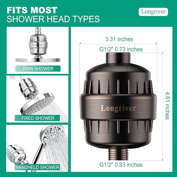 R7 Shower Filter High Put Shower Water Filter for Hard Water 99.99% Remove Chlorine, Heavy Metals, Shower Water Softener, Improve your skin and hair, Bathroom Fixture Hardware Parts, Oil Rubbed Bronze