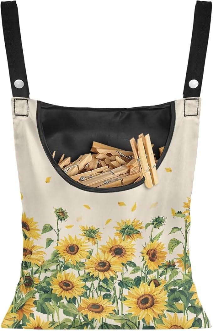 Sunflower Clothespin Bag, Hanging Laundry Bag, Hanging Storage Organizer with Hanging Rope Clothes Lines for Hanging Clothes Outside, for Home Outdoor