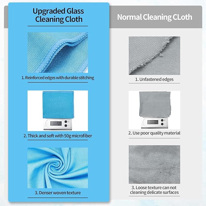 HOMERHYME Microfiber Glass Cleaning Cloth, 12 Pack Window Glass Cleaning Rags, Reusable Lint-Free Streak Free Polishing Cloth Wipes for Stainless Steel, Eyeglasses, Mirrors, Screens & Lenses,12" 12"