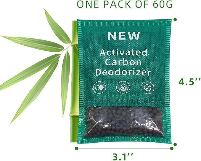 6 Pack New Type Activated Charcoal Odor Absorber,Refrigerator Deodorizer,Trash Can Deodorizer,Odor Eliminator for Home,Pet,Car,60g/Pack