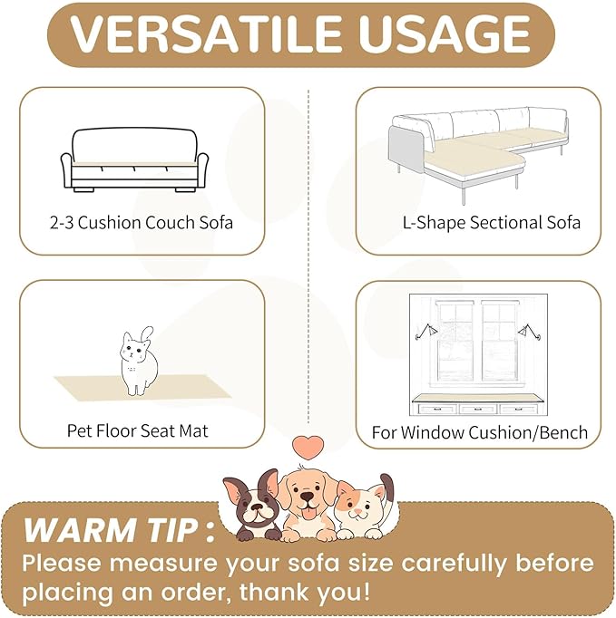 OTOB Couch Cover for Dogs Washable, Non Slip Plush Fuzzy Sofa Covers for 3 Cushion Couch Pet Friendly, Soft All Seasons Sofa Slipcover Cozy Furniture Protector (Cream, 31.5" x 82.7")