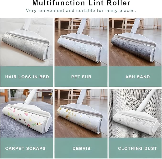 YHPDVI Lint Roller for Pet Hair – 7.5" Extra Wide Sticky Roller with 2 Refills & Long Handle | Heavy Duty Fur Remover for Couch, Carpet, Bed, Clothes | Large-Surface Lint Brush for Dog Cat Hair