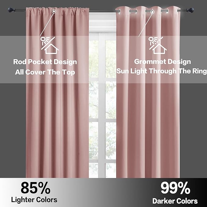 RYB HOME Small Curtains Blackout - Privacy Energy Efficiency Mini Curtains for Kids Bedroom RV Camper Windows Trailer Bathroom Kitchen Cabinet Window Tiers, W 29 x L 36, Peach Blush, 2 Panels
