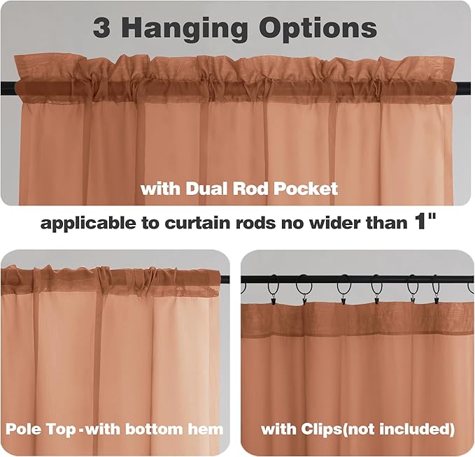 Chyhomenyc Orange Sheer Curtains 72 Inch Length 2 Panels, Light Filtering Soft Airy Rod Pocket Voile Window Curtain Drapes for French Door Bedroom Living Room, Each 42Wx72L Inches