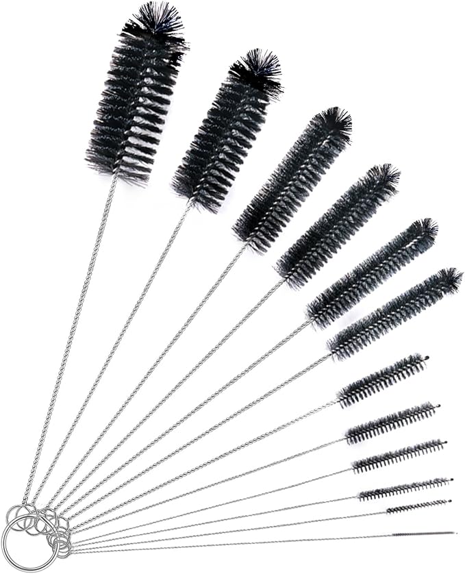 Straw Cleaner Brush Set,12 Pieces Extra Long Pipe Water Bottle Brushes for Cleaning Reusable Drinking Straws,Bird Feeders,Pipes,Black (12pcs Different diameters Set)