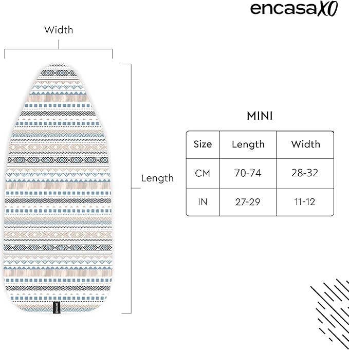 Encasa XO Ironing Board Cover and Pad 28"x12" - Thick 3mm Felt Padding, Drawstring Tightening & Lock, Easy Fit, Scorch & Stain Resistant, Fits Mini Ironing Board - Aztec