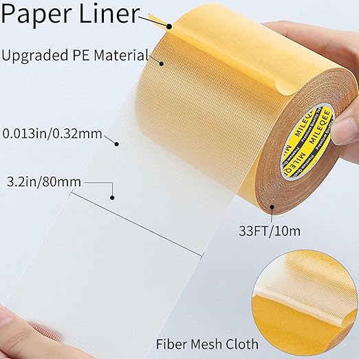 2Pack Double Sided Tape Heavy Duty, 3.2inx33FT (66FT Total) Universal High Tack Strong Wall Adhesive with Fiberglass Mesh, Super Sticky Resistente Clear Tape, Easy Use Mounting Tape