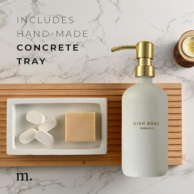MaisoNovo Soap Dispenser 3-Piece Set | 16.9oz White Bottles with Gold Stainless Steel Pumps