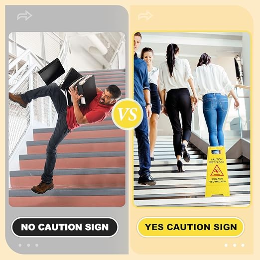 Macarrie 12 Pack Caution Wet Floor Sign Wet Floor Double Sided Cuidado Piso Mojado Foldable Bilingual Alert Sign for Commercial Use Indoors Outdoors, 11.5 x 23.62 Inches(Classic Style)