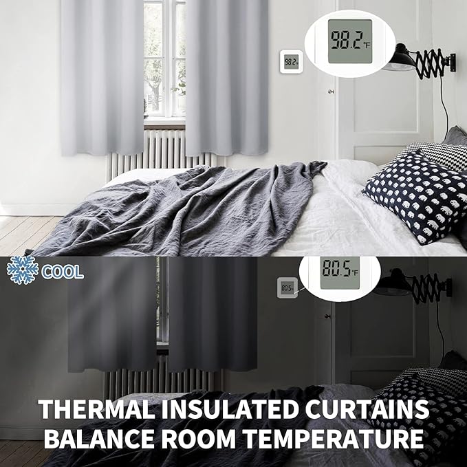 BGment Light Grey Blackout Curtains 48 Inch Length for Bedroom - Short Thermal Insulated Window Drapes with Rod Pocket Room Darkening Privacy for Kitchen Living Room, 42 x 48 Inch, 2 Panels