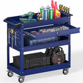 3 Tier Rolling Tool Cart on Wheels, Heavy Duty Service Cart Industrial Utility Cart with Drawer and Screwdriver Rack Pegboard, 550 LBS Mobile Tool Storage Organizer for Garage, Workshop (DARKBLUE)