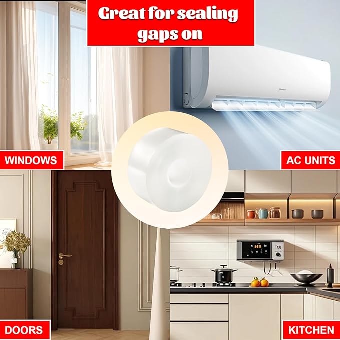Transparent Window Weather Sealing Tape 2 Inch x 66 FT Weather Stripping Residue-Free Clear Window Insulation Caulk for Shower Glass Gaps and Clear Tape Doors Windows Windproof