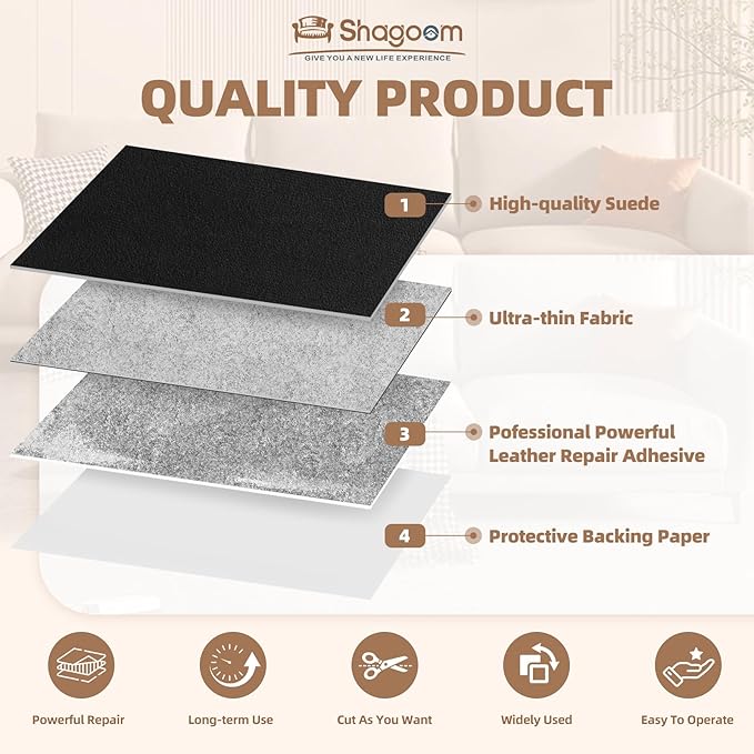 Suede Repair Patch, 17X158 Inch Fabric Large Repair Tape, Self-Adhesive Patches for Furniture, Sofa, Car Interior, Shoes, Hand Bag, Clothing (Brown, 17X158 Inch)