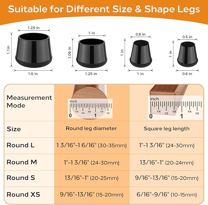 Meldel 24 PCS Silicone Chair Leg Floor Protectors Extra Small(0.6"-0.8") Rubber Felt Furniture Pads Chair Legs Caps/Covers for Hardwood Floors, Tile from Scratches & Reduce Noise - Round, Black