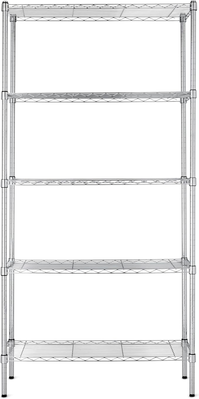 Amazon Basics 5-Shelf Adjustable Heavy Duty Steel Wire Rack Storage Shelving Organizer for Kitchen, Garage, 36" L x 14" W x 72" H, Chrome