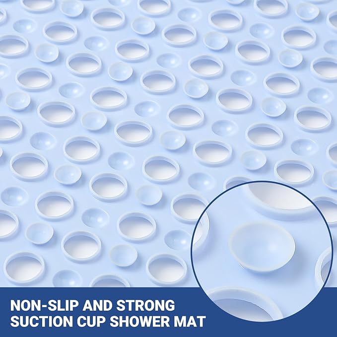 Non Slip Bathtub Mat and Shower Mat 31x17 inch,Bath Mat with Quick Dry Drain Holes and Suction Cups, Soft Comfortable Safe Bathroom Mat for Bath Tub, Floor, Tile (Light Blue)