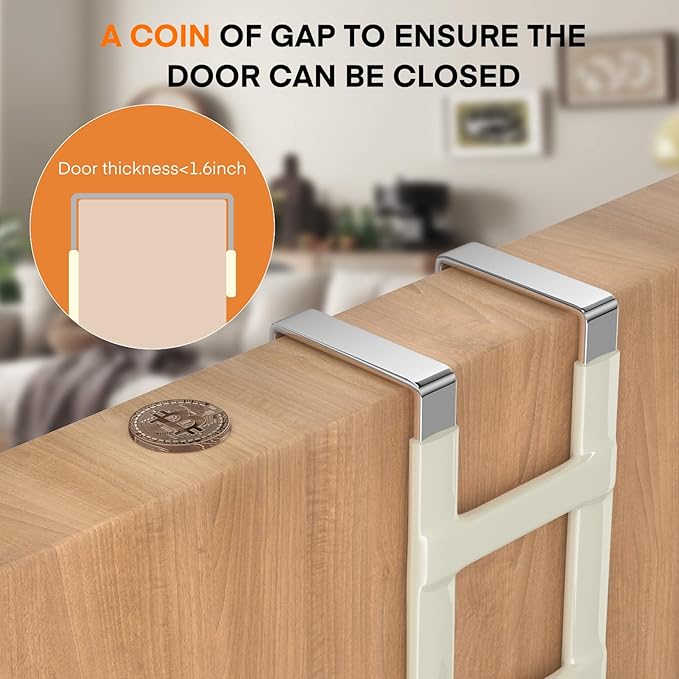 FYY Over The Door Hooks - 4 Pack Heavy Duty Dual-Hook Organizer Hanger with Non-Slip Rubber for Towels, Clothes, Hats & Bags Use in Bathroom, Bedroom, Kitchen - Fits Interior Doors Up to 1.6" Beige