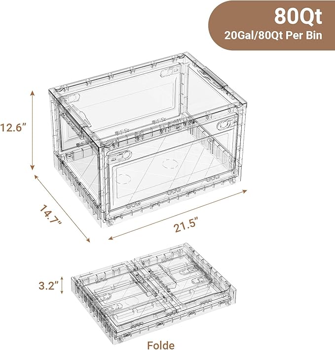BROVIEW Clear Stackable Storage Drawers, Open Front Large Plastic Storage Bins with Lids, Foldable Closet Organizers and Storage for Wardrobe Cabinets, Pantry, Makeup,1 Pack