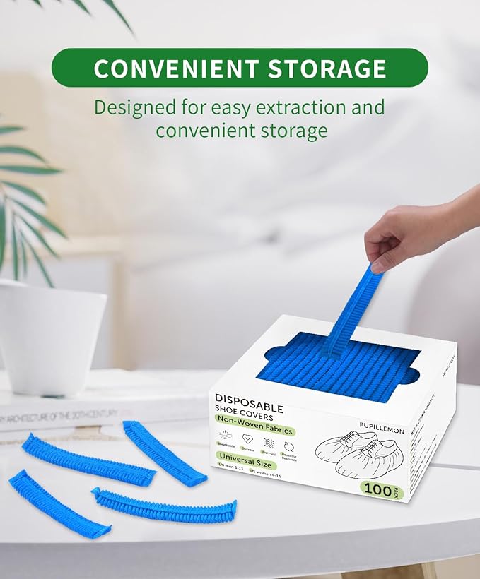 100Pcs(50 Pairs) Non-Woven Shoe Covers Disposable Non Slip for Indoors, Breathable | Durable | Boot Covers, Fits Up to Size 13 US Men (Blue)