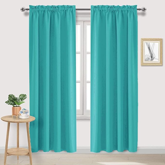 DWCN Blackout Curtains for Living Room Thermal Insulated, Energy Saving & Noise Reducing Bedroom Curtains, Peacock Blue, W 52x L 95 Inch, Set of 2 Rod Pocket Curtain Panels
