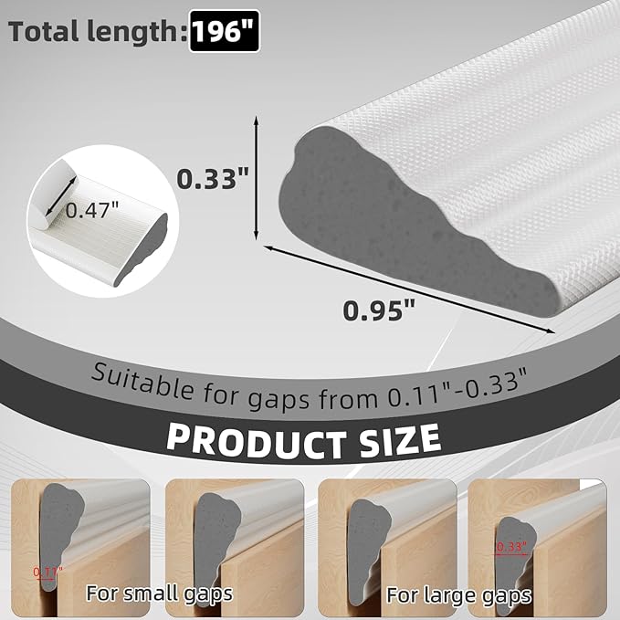 196" Wedge Weather Stripping Door Seal Strip for Door Frame & Window,Self Adhesive Window Insulation Draft Stopper Seal for Winter,Gray Foam Door Gap Filler for Soundproofing Light Blocker,White