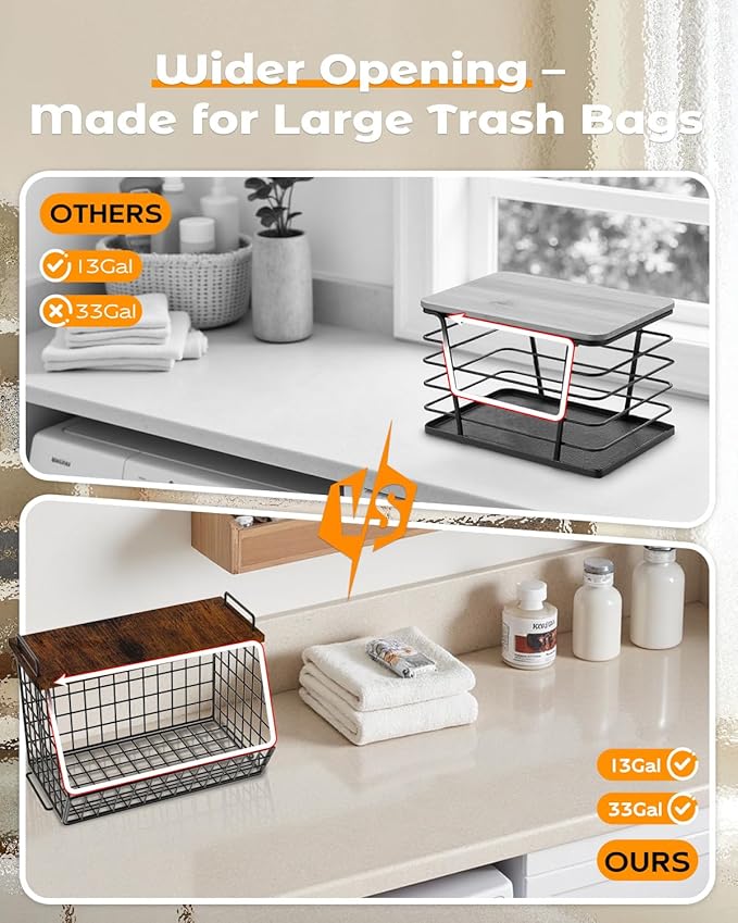 2 Pack Stackable Extra Large Trash Bag Holder Under Sink, Wall Mounted Garbage Bag Dispenser Roll Holder for 13/33 Gallon Trash Bags, Kitchen/Pantry/Laundry Room Organization Basket Storage Bin