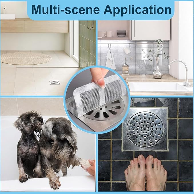 30pcs Disposable Shower Drain Hair Catcher Screen Sticker 4" X 4" Square Floor Drain Strainer Mesh Filter Cover for Bathroom Laundry Tub Bathtub Sink for Human Pet Sewer Bulk Blocking