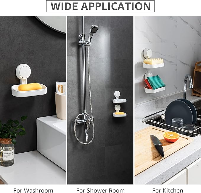 LEVERLOC Soap Holder Suction Cup for Shower, 2 Pack Bar Soap Dish Holder for Shower Wall Mounted NO-Drilling, Plastic Self Draining Removable Vacuum Suction for Bathroom Bathtub Sink