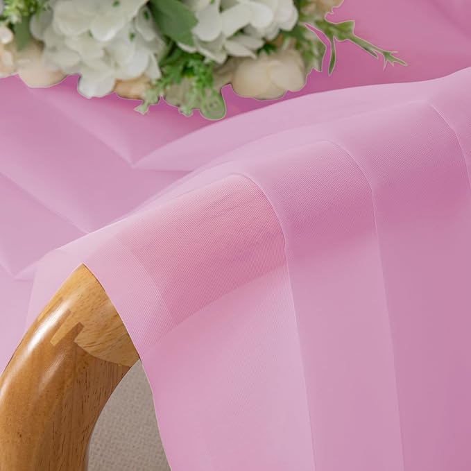 Chyhomenyc Pink Sheer Valances for Window 2 Pack, 42Wx14L Inches Small Sheer Cafe Curtains for Living Room Bathroom Study Cafe Laundry Basement, Cute Rod Pocket Voile Valance