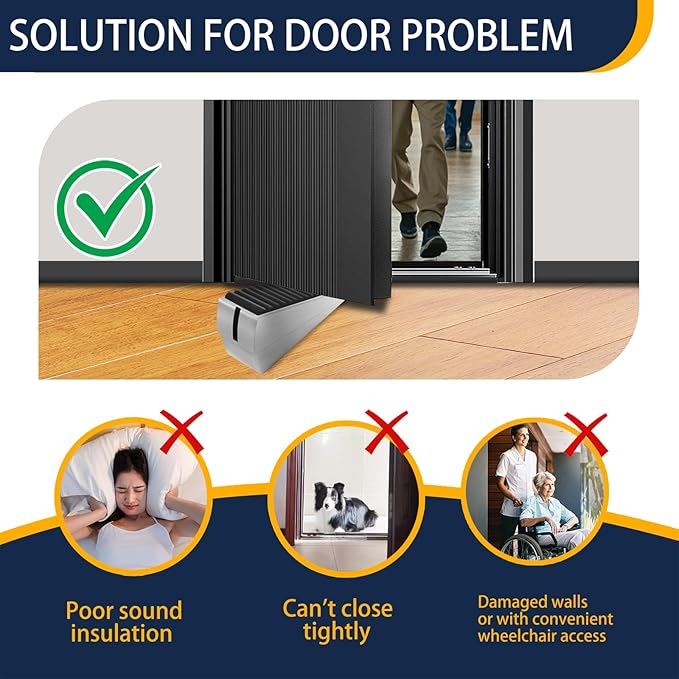 Heavy Duty Door Stopper Adjustable Spring Large Stoppers Wedge, Tall up to 3 Inches Doorstop Stainless steels Made Suits Any Heavy Doors (2 Pack Silver-Adjustable)